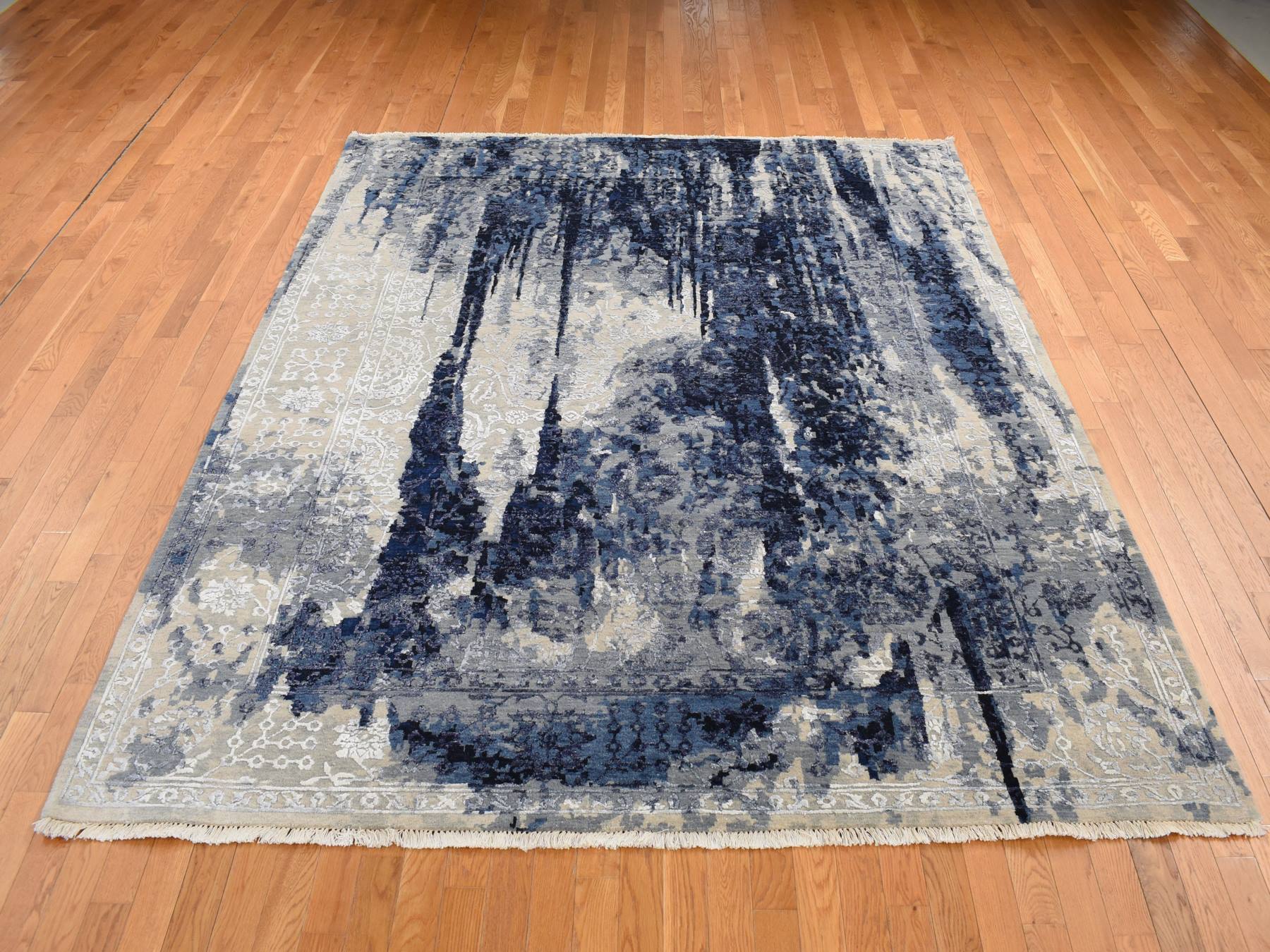 Transitional hand-knotted wool/silk rug in Blue, 9'9" x 10' — SKU O087668 (view 2)