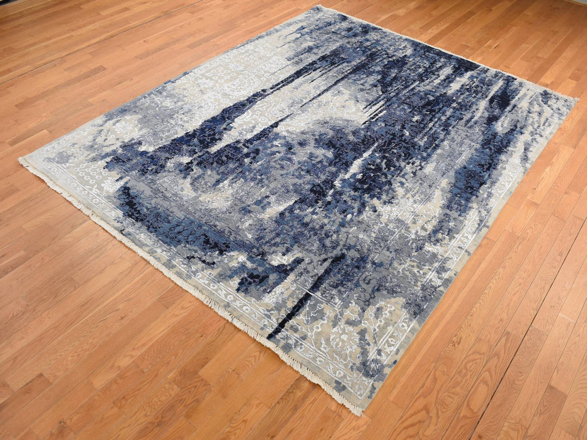 Transitional hand-knotted wool/silk rug in Blue, 9'9" x 10' — SKU O087668 (view 3)