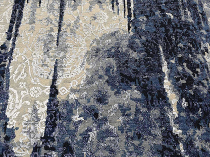 Transitional hand-knotted wool/silk rug in Blue, 9'9" x 10' — SKU O087668 (view 8)