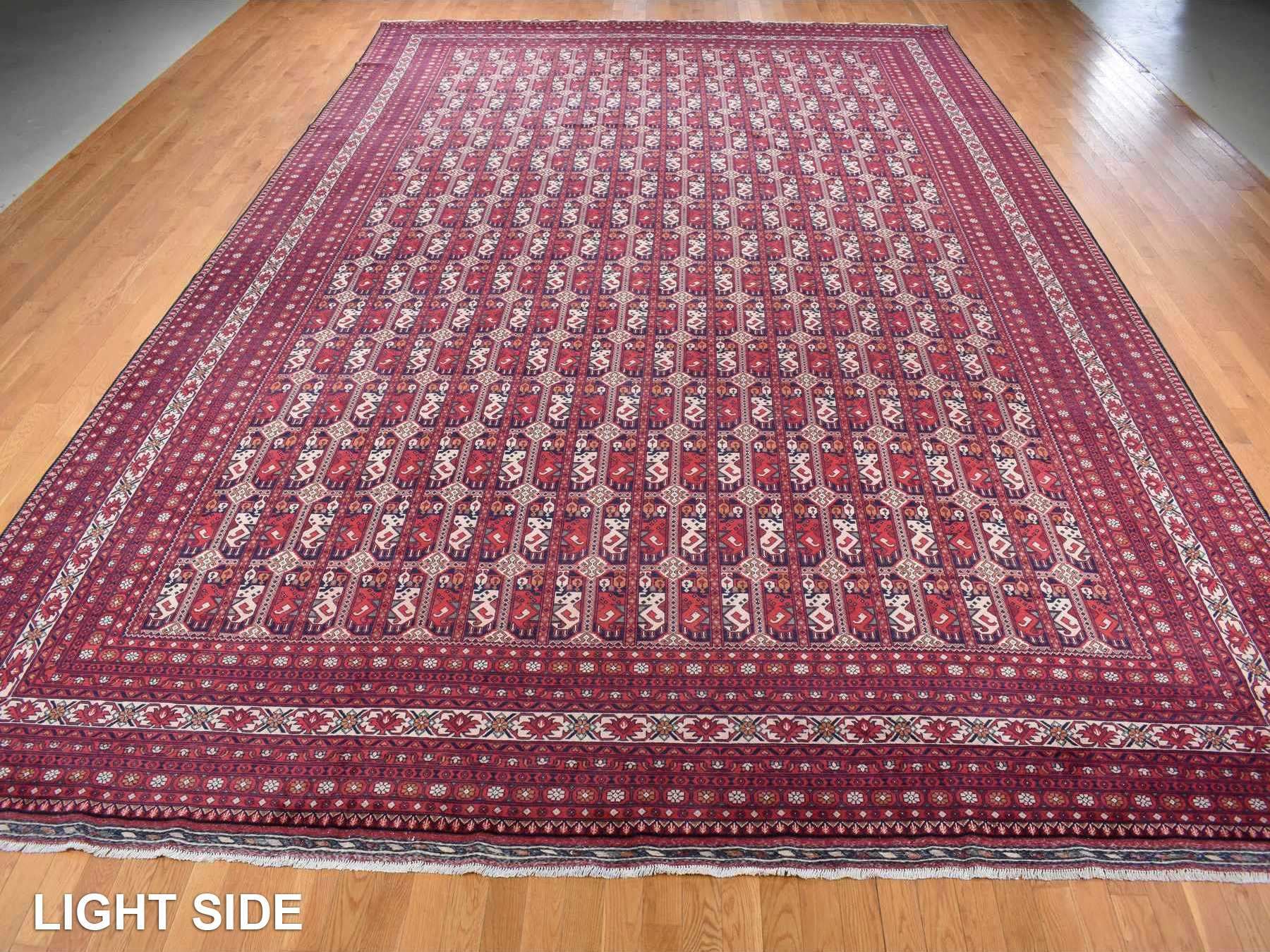 Tribal & Geometric hand-knotted wool rug in Red & Ivory, 12'10" x 19'7" — SKU O087671