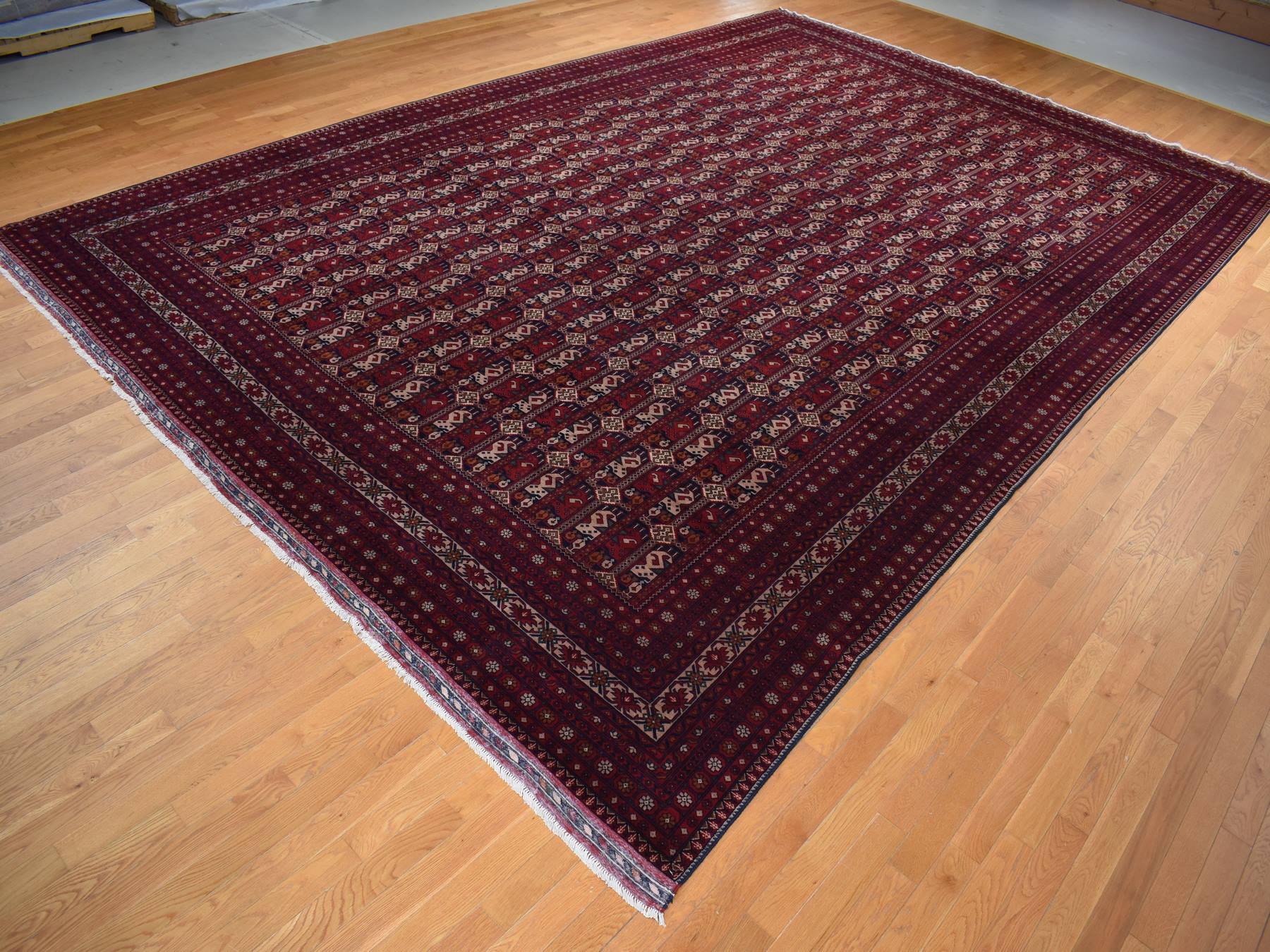 Tribal & Geometric hand-knotted wool rug in Red & Ivory, 12'10" x 19'7" — SKU O087671 (view 2)
