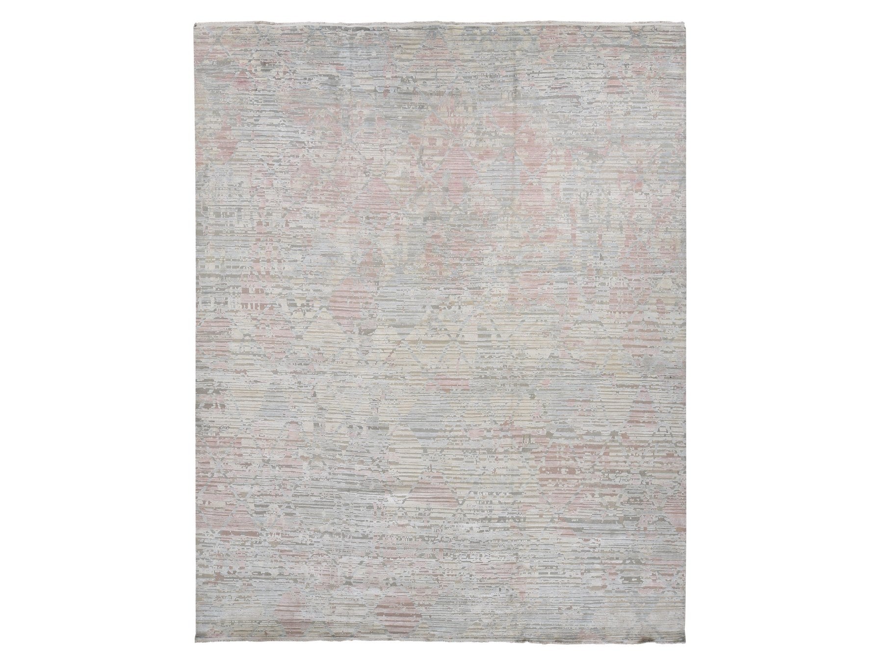Modern / Contemporary hand-knotted wool/silk rug in Ivory, 12' x 15'3" — SKU O087674