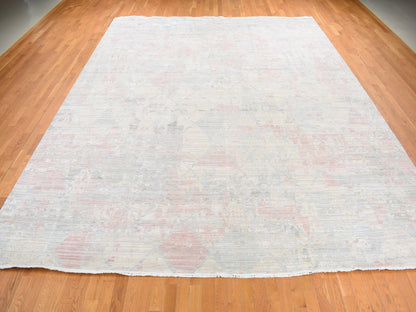 Modern / Contemporary hand-knotted wool/silk rug in Ivory, 12' x 15'3" — SKU O087674 (view 2)