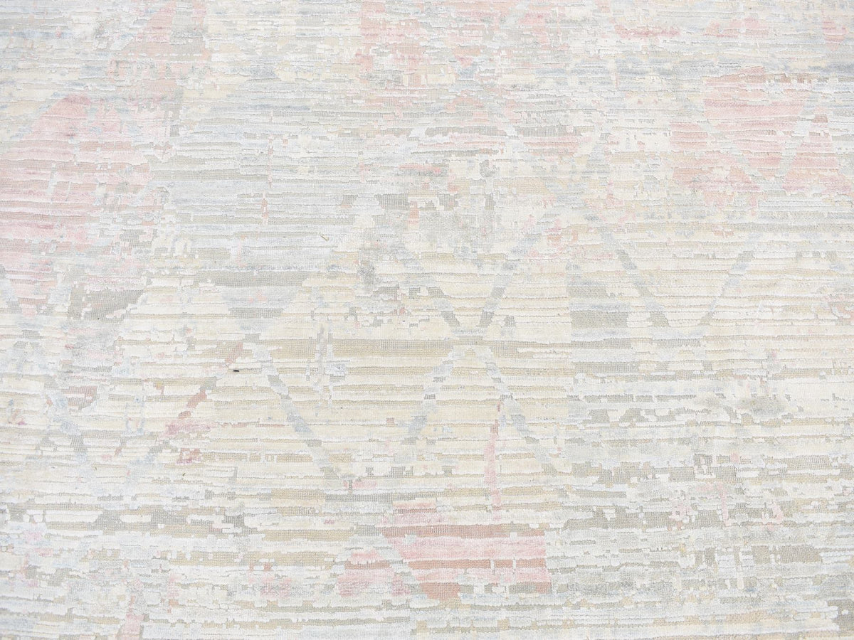 Modern / Contemporary hand-knotted wool/silk rug in Ivory, 12' x 15'3" — SKU O087674 (view 8)