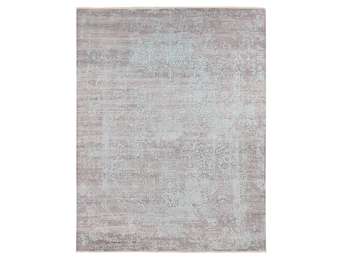 Transitional hand-knotted wool/silk rug in Green & Taupe, 11'10" x 14'10" — SKU O087675