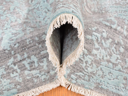 Green 11'10" x 14'10" Transitional Hand knotted Wool/Silk Rug - Sku: O087675