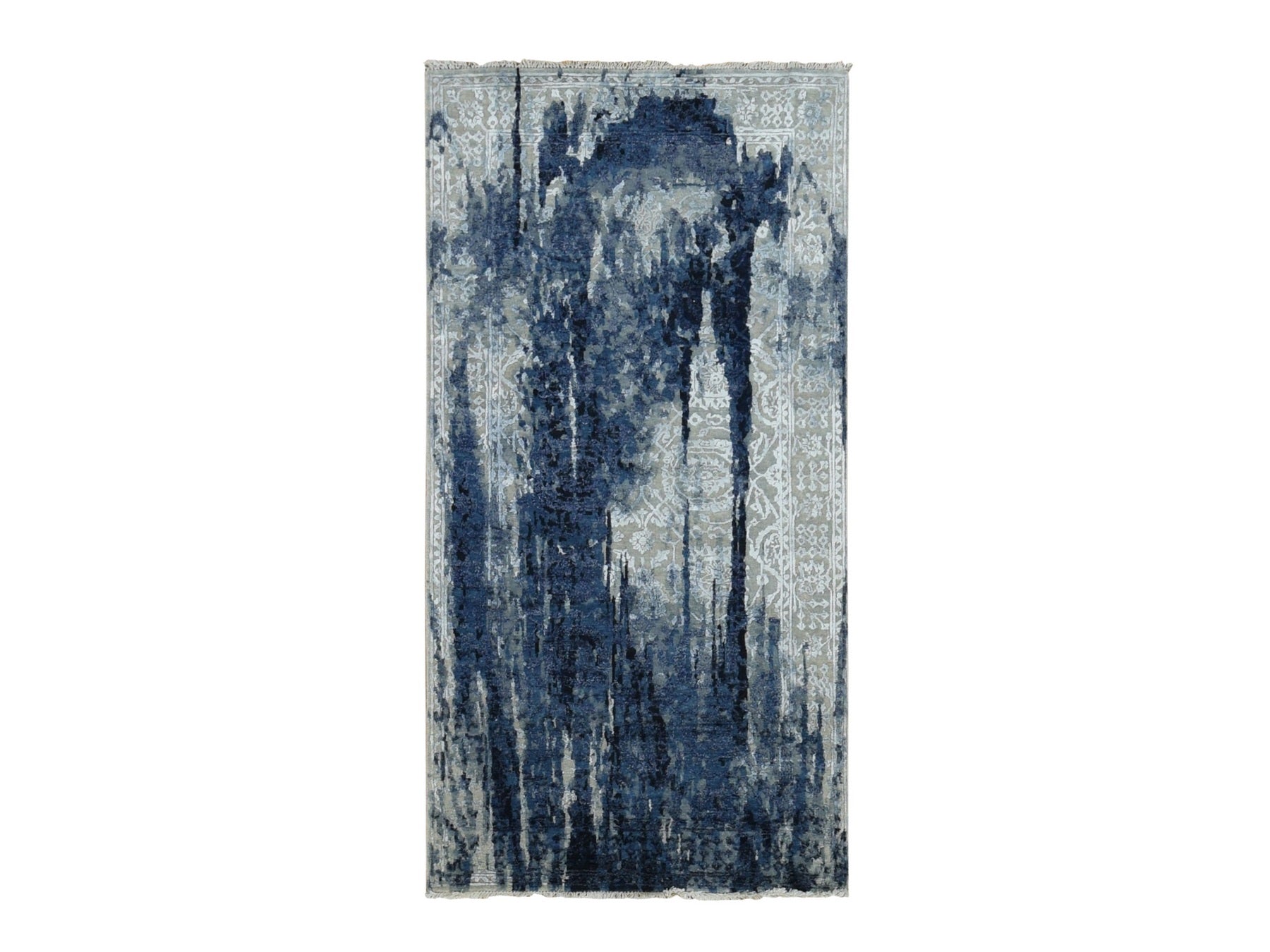 Blue 4'0" x 8'0" Transitional Hand knotted Wool/Silk Rug - Sku: O087677