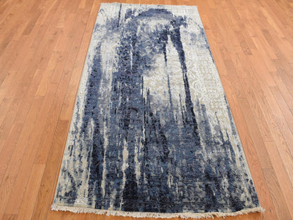 Blue 4'0" x 8'0" Transitional Hand knotted Wool/Silk Rug - Sku: O087677
