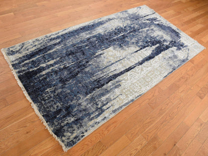 Blue 4'0" x 8'0" Transitional Hand knotted Wool/Silk Rug - Sku: O087677