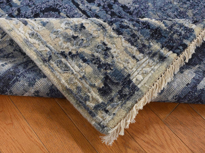 Transitional hand-knotted wool/silk runner in Blue, 4' x 8' — SKU O087677 (view 5)