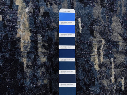 Transitional hand-knotted wool/silk runner in Blue, 4' x 8' — SKU O087677 (view 6)