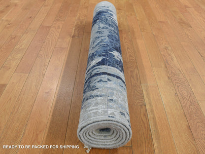 Blue 4'0" x 8'0" Transitional Hand knotted Wool/Silk Rug - Sku: O087677