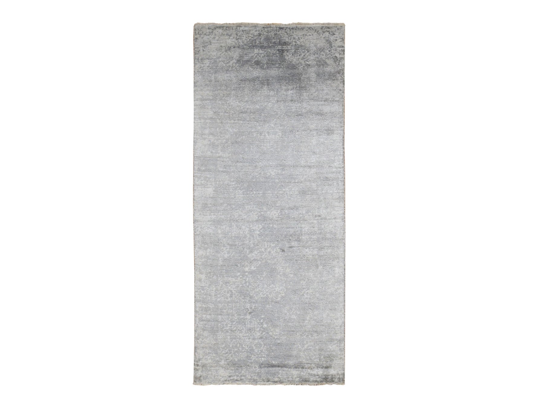 Transitional hand-knotted wool/silk runner in Gray, 4' x 9'8" — SKU O087679