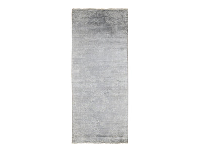 Transitional hand-knotted wool/silk runner in Gray, 4' x 9'8" — SKU O087679