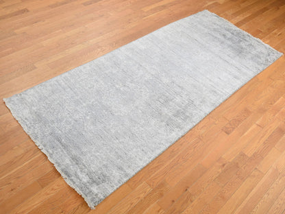 Transitional hand-knotted wool/silk runner in Gray, 4' x 9'8" — SKU O087679 (view 3)