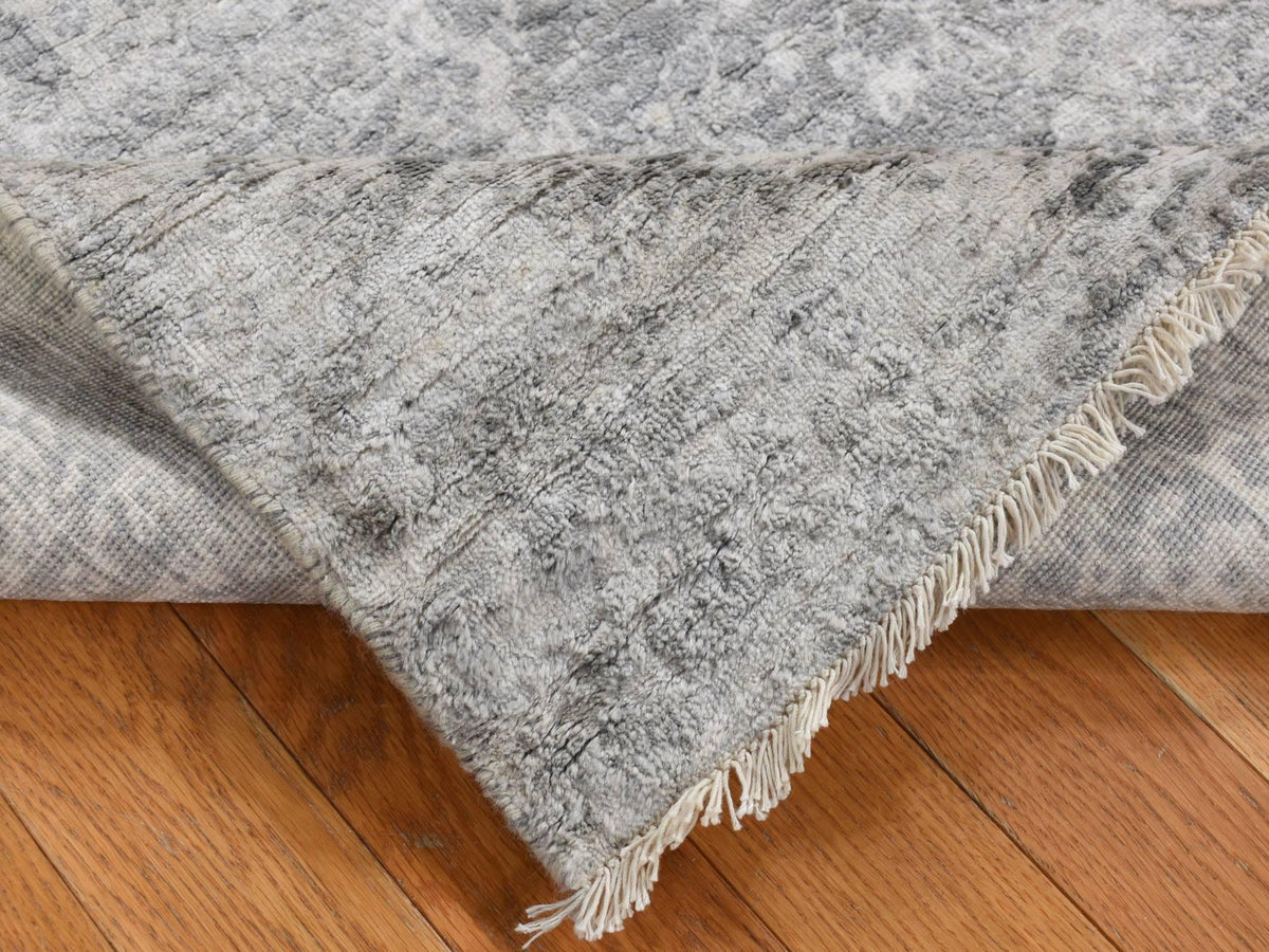 Transitional hand-knotted wool/silk runner in Gray, 4' x 9'8" — SKU O087679 (view 5)