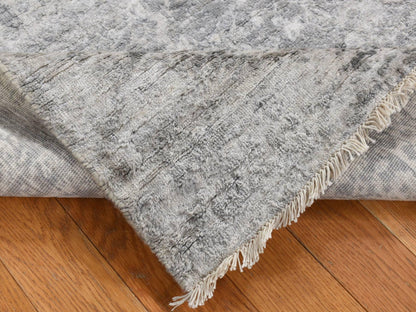 Transitional hand-knotted wool/silk runner in Gray, 4' x 9'8" — SKU O087679 (view 5)