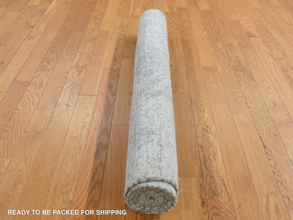 Transitional hand-knotted wool/silk runner in Gray, 4' x 9'8" — SKU O087679 (view 8)