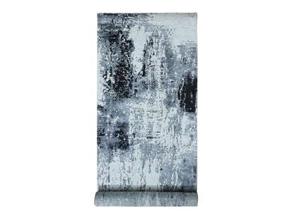 Modern / Contemporary hand-knotted wool/silk runner in Gray, 4'2" x 13'1" — SKU O087680