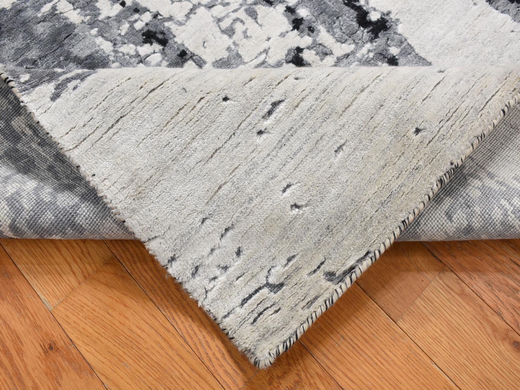 Modern / Contemporary hand-knotted wool/silk runner in Gray, 4'2" x 13'1" — SKU O087680 (view 5)