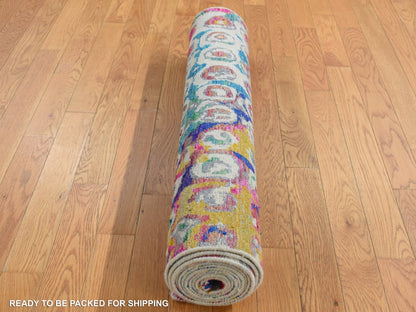 Transitional hand-knotted sari silk runner in Blue, 3' x 12'4" — SKU O087681 (view 8)