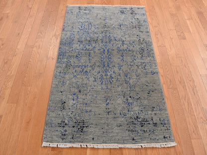 Modern / Contemporary hand-knotted wool/silk rug in Gray, 3'1" x 5' — SKU O087682 (view 2)
