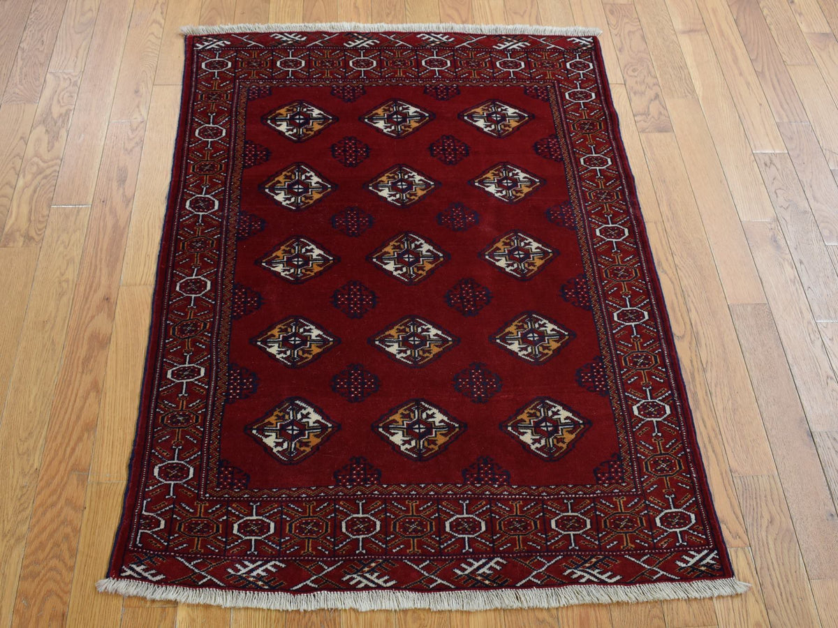 Turkoman Persian hand-knotted wool rug in Red, 3'3" x 4'2" — SKU O087684 (view 2)