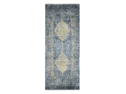 Transitional hand-knotted wool/silk runner in Gray, 3' x 8' — SKU O087688