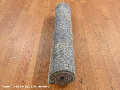 Transitional hand-knotted wool/silk runner in Gray, 3' x 8' — SKU O087688 (view 8)