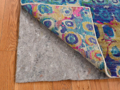 Transitional hand-knotted sari silk runner in Blue, 3' x 8'2" — SKU O087689 (view 4)