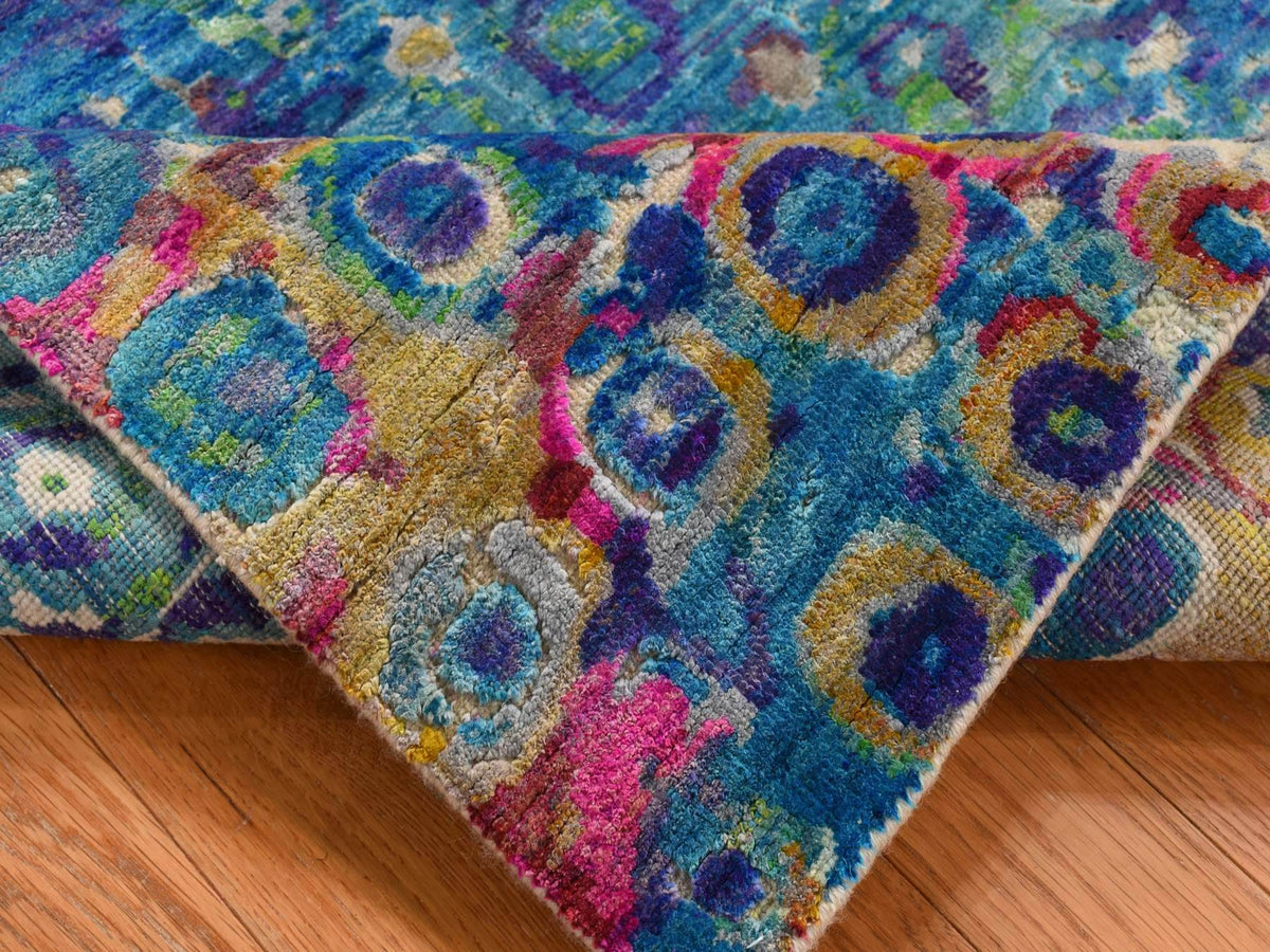 Transitional hand-knotted sari silk runner in Blue, 3' x 8'2" — SKU O087689 (view 5)