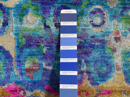 Transitional hand-knotted sari silk runner in Blue, 3' x 8'2" — SKU O087689 (view 6)