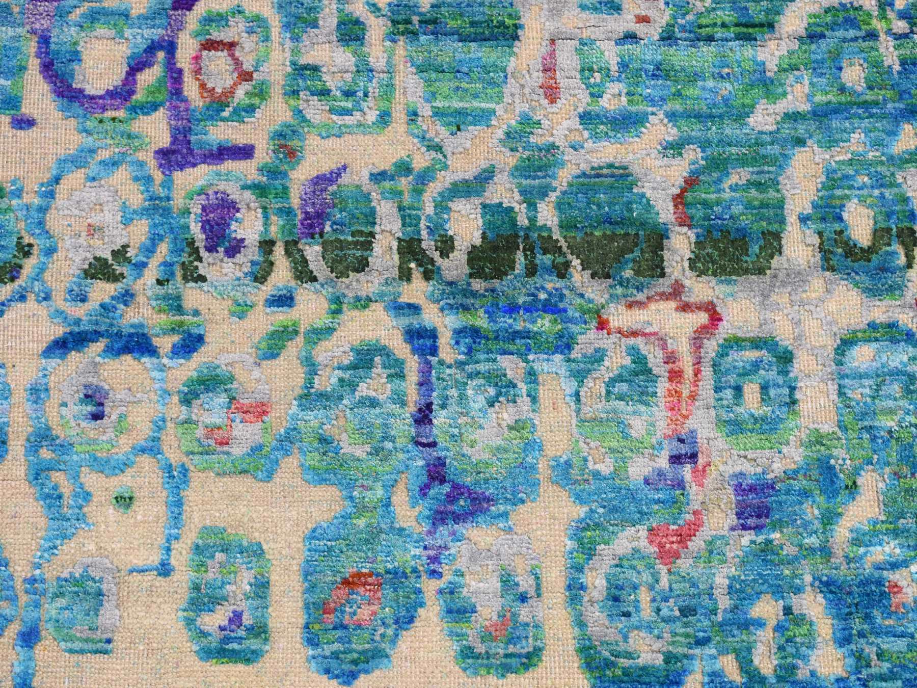 Transitional hand-knotted sari silk runner in Blue, 3' x 8'2" — SKU O087689 (view 7)