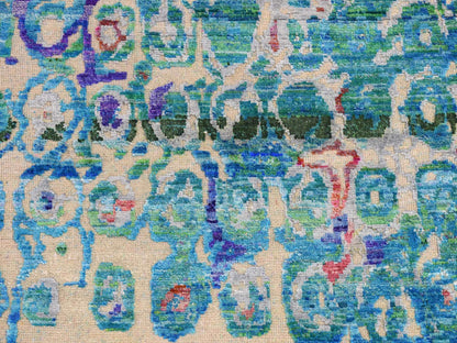 Transitional hand-knotted sari silk runner in Blue, 3' x 8'2" — SKU O087689 (view 7)