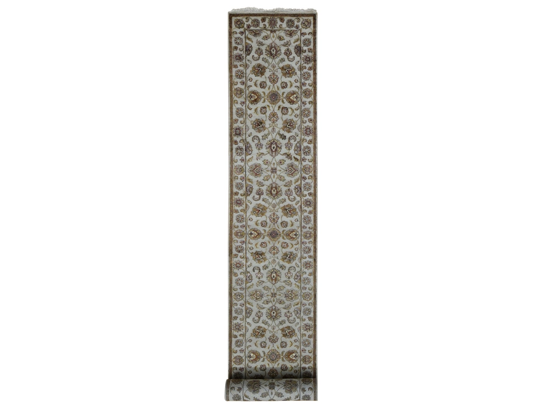 Rajasthan Rajasthan hand-knotted wool/silk runner in Ivory, 2'7" x 16' — SKU O087694
