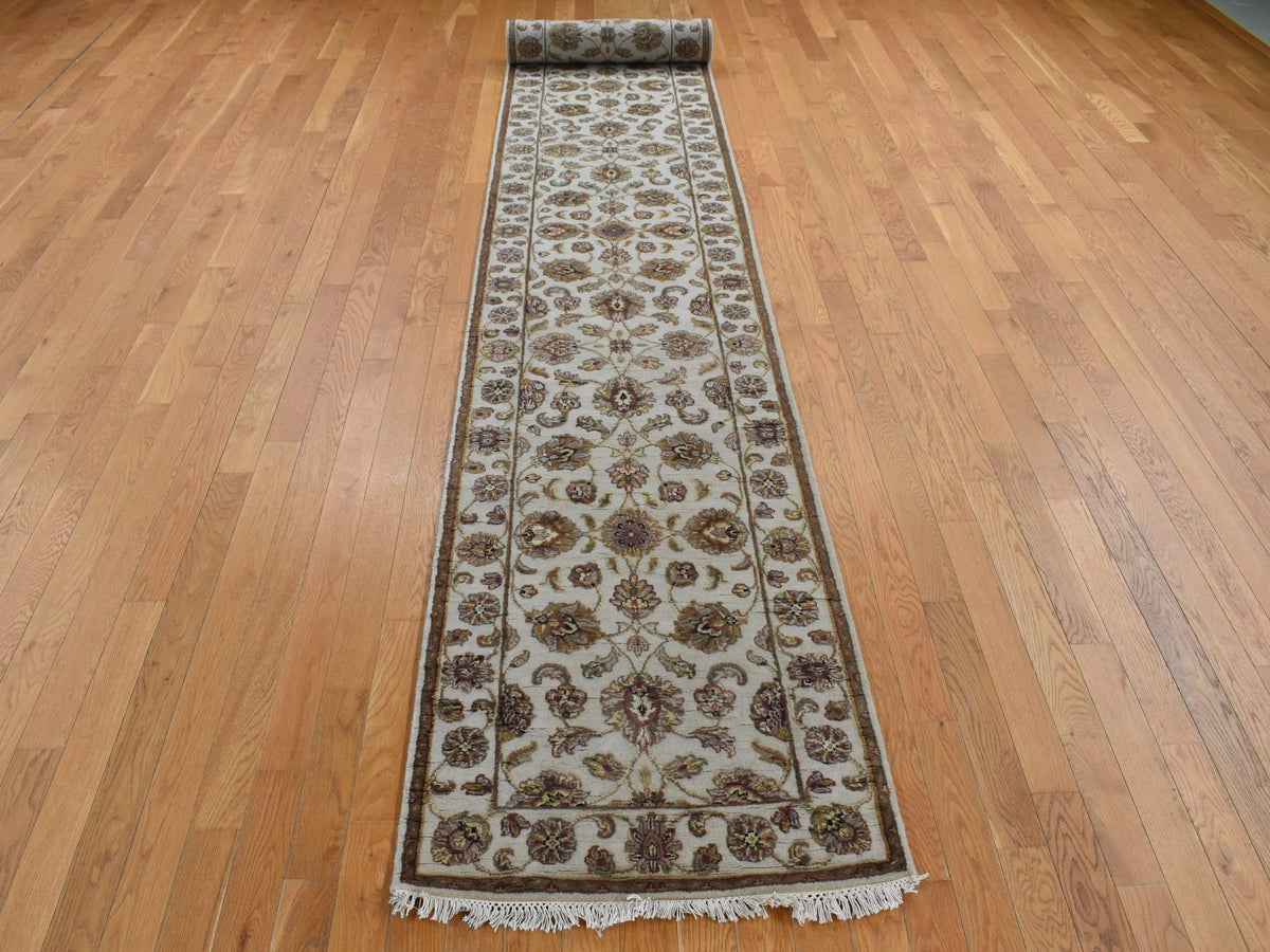 Rajasthan Rajasthan hand-knotted wool/silk runner in Ivory, 2'7" x 16' — SKU O087694 (view 2)