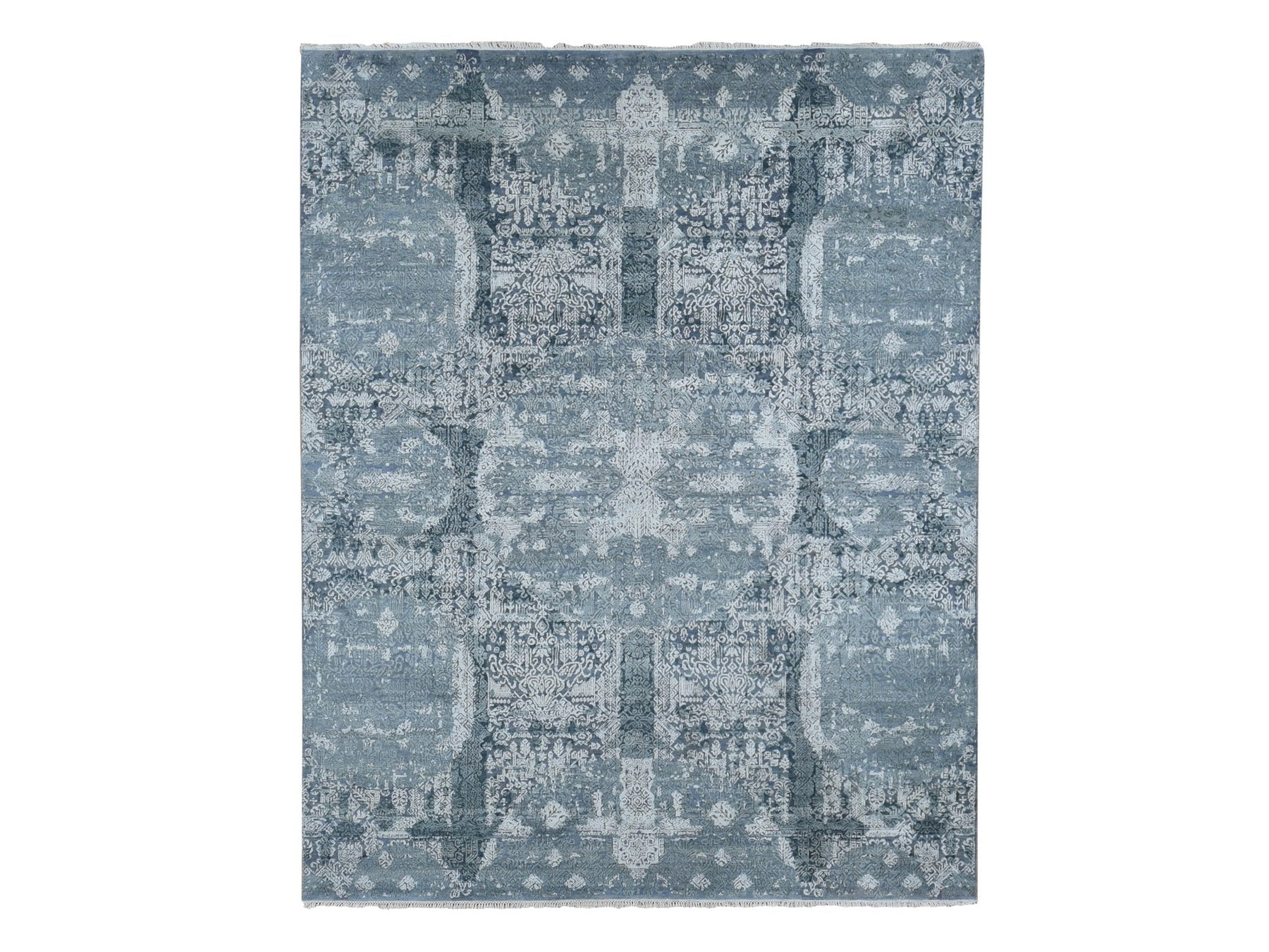 Transitional hand-knotted wool/pure silk rug in Gray, 7'10" x 10' — SKU O087698