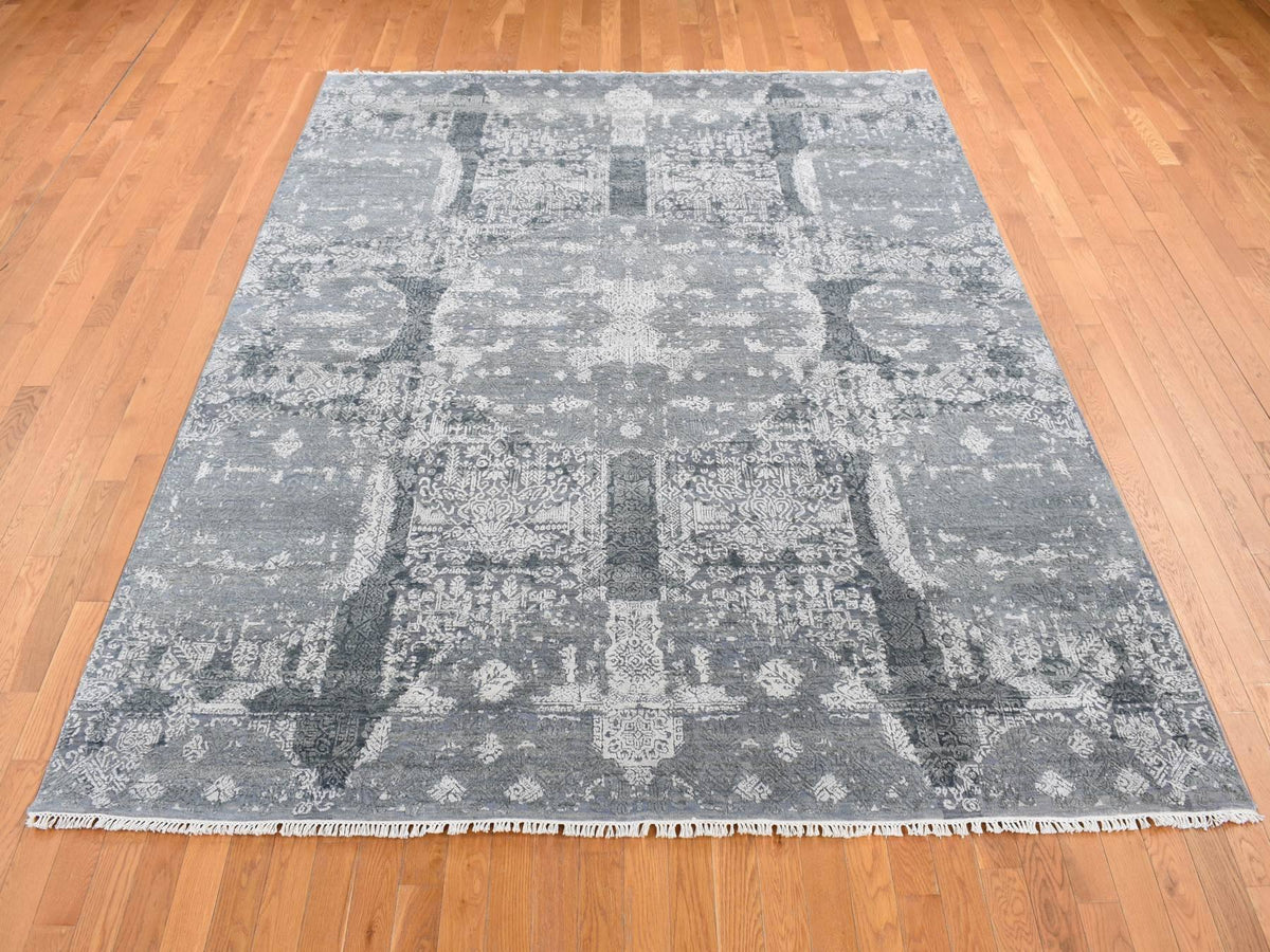 Transitional hand-knotted wool/pure silk rug in Gray, 7'10" x 10' — SKU O087698 (view 2)