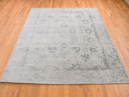 Grey 8'0" x 10'0" Transitional Hand knotted Wool/Silk Rug - Sku: O087699