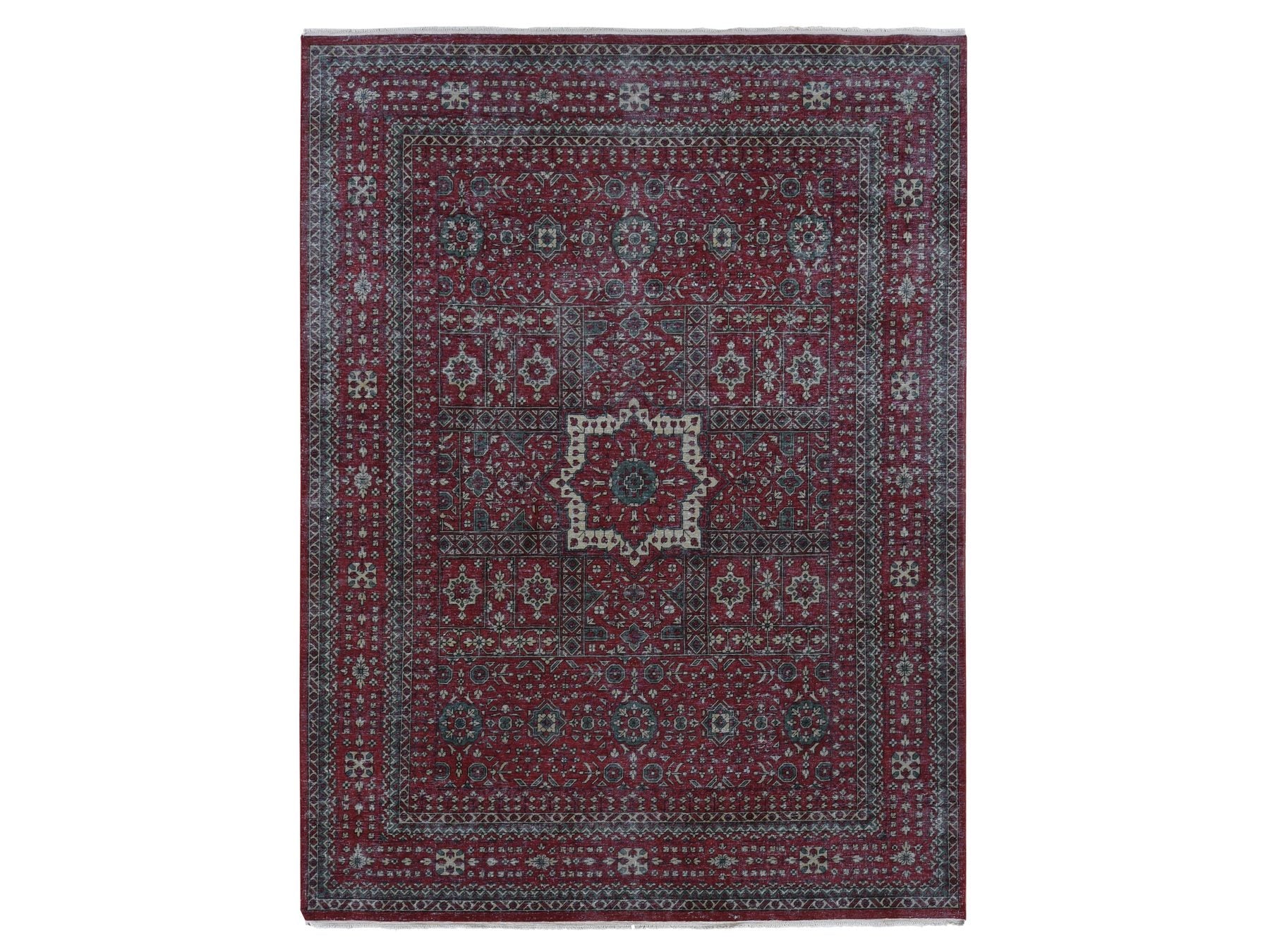 Mamluk Vintage hand-knotted worn wool rug in Red, 9' x 12' — SKU O087700