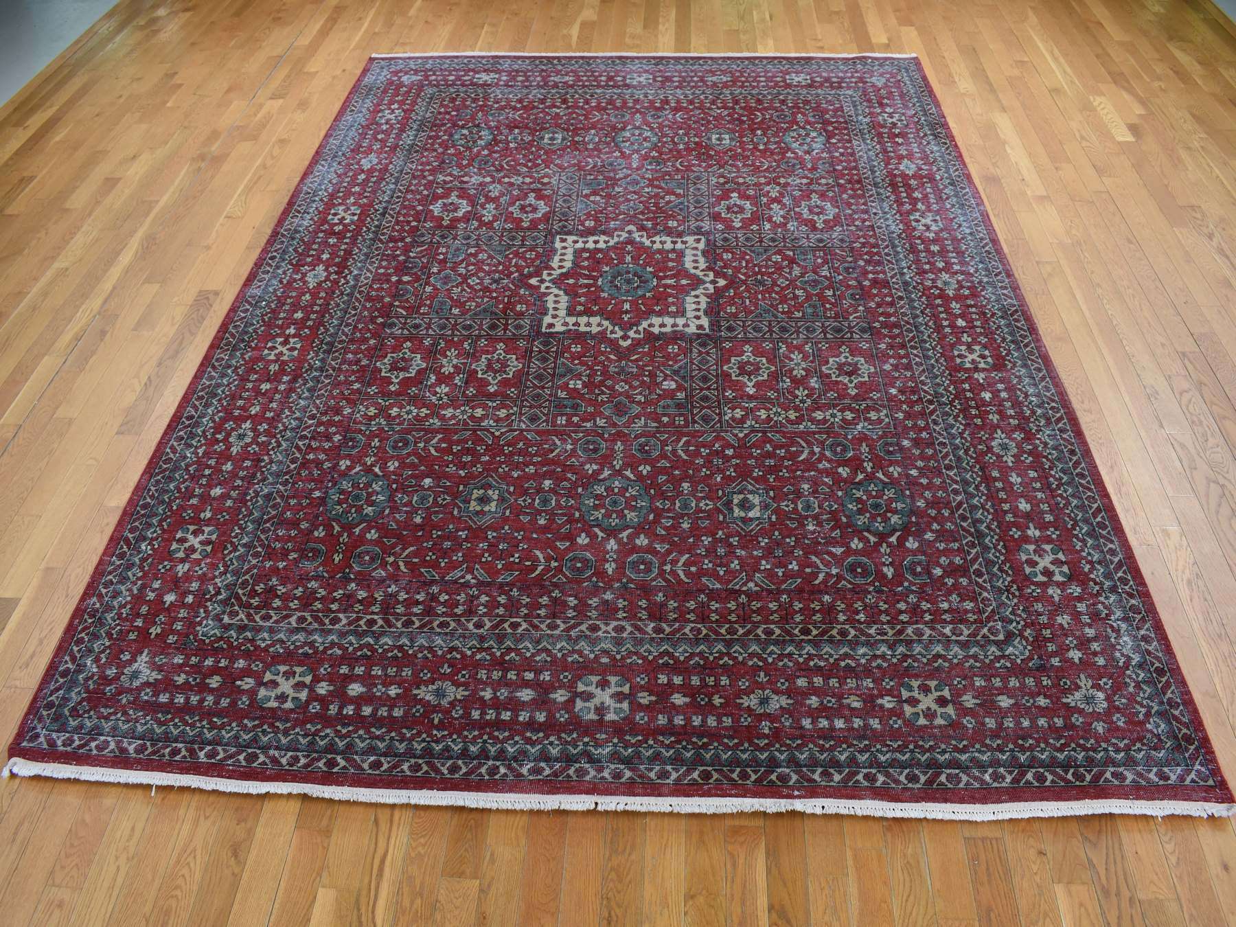 Mamluk Vintage hand-knotted worn wool rug in Red, 9' x 12' — SKU O087700 (view 2)