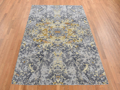 Blue 8'0" x 10'2" Modern and Contemporary Hand knotted Wool/Silk Rug - Sku: O087702