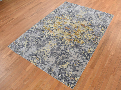 Blue 8'0" x 10'2" Modern and Contemporary Hand knotted Wool/Silk Rug - Sku: O087702