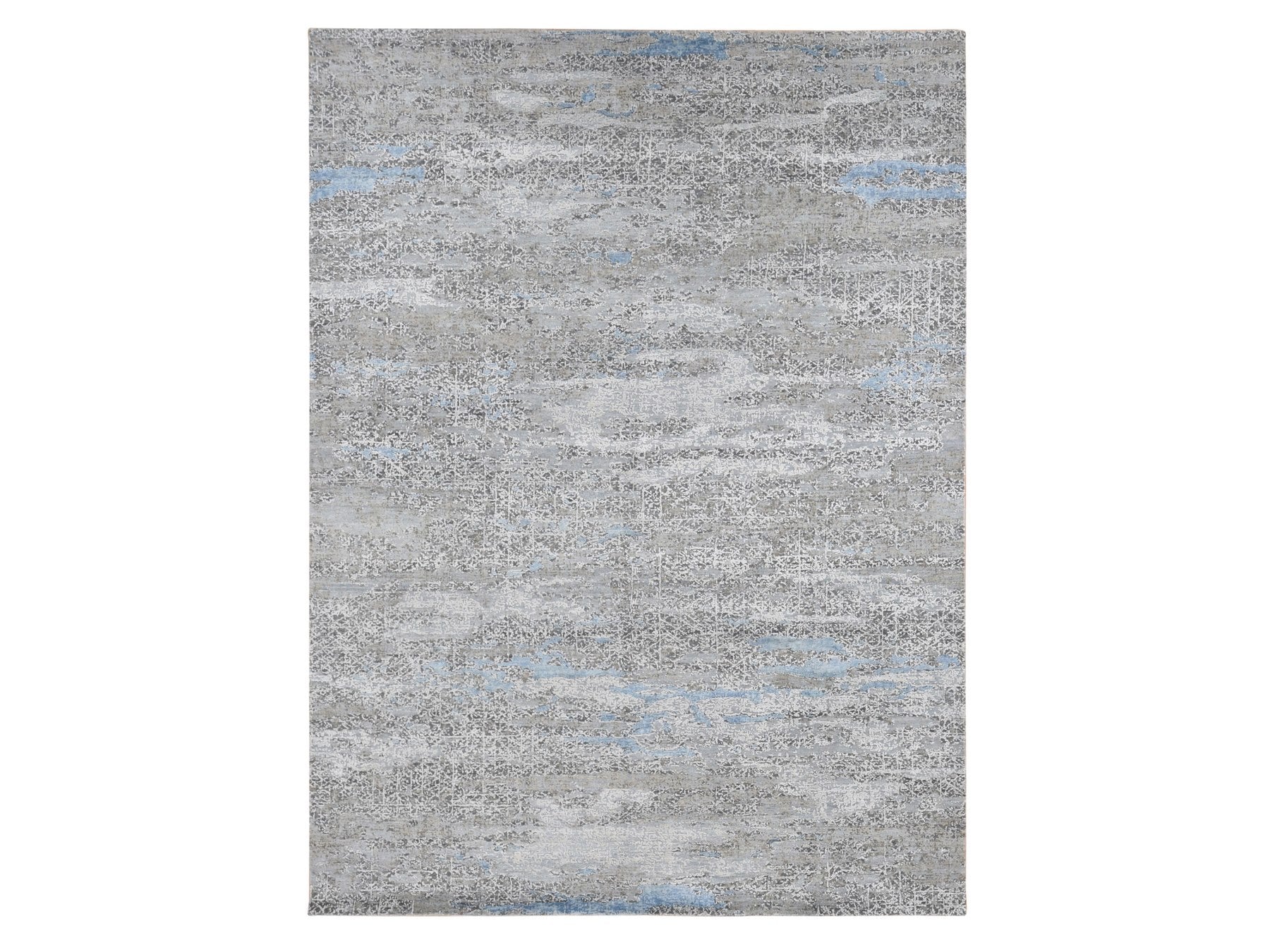 Modern / Contemporary hand-knotted wool/silk rug in Gray, 9' x 12'3" — SKU O087703