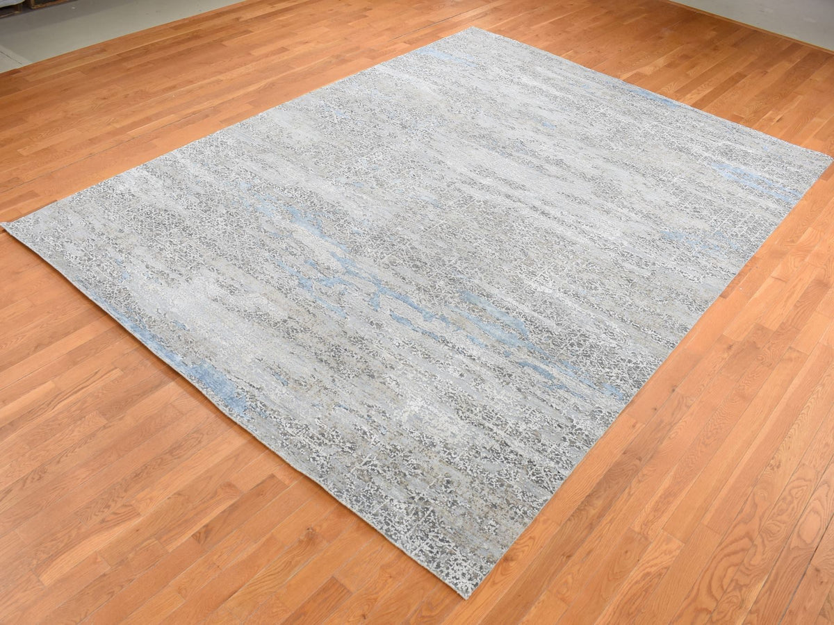 Modern / Contemporary hand-knotted wool/silk rug in Gray, 9' x 12'3" — SKU O087703 (view 3)