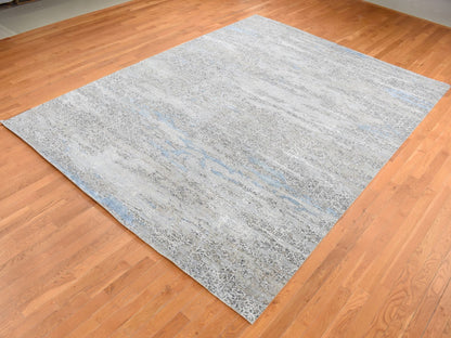 Modern / Contemporary hand-knotted wool/silk rug in Gray, 9' x 12'3" — SKU O087703 (view 3)