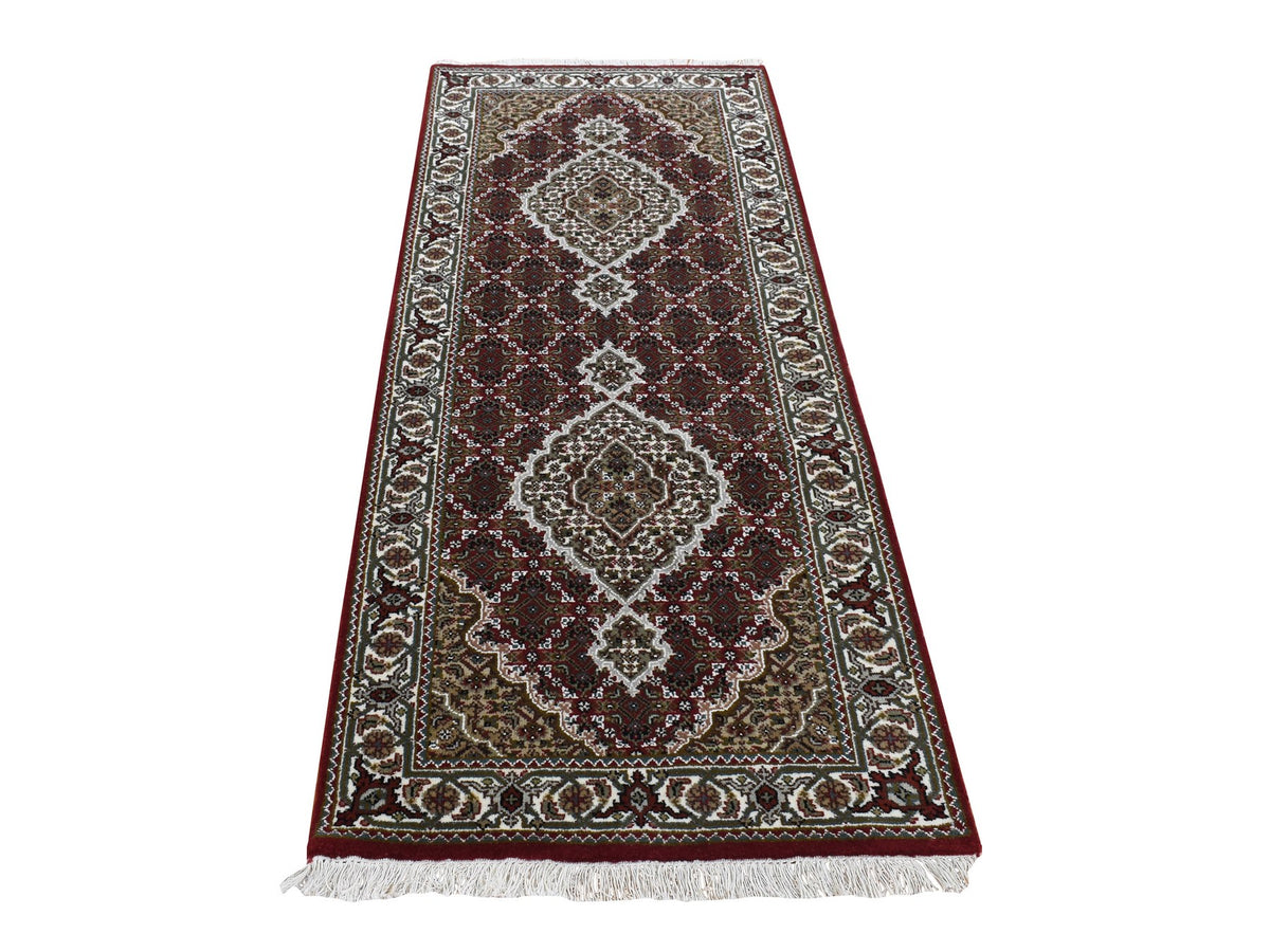 Tabriz Fine Oriental hand-knotted wool runner in Red & Ivory, 2'8" x 6'10" — SKU O087722
