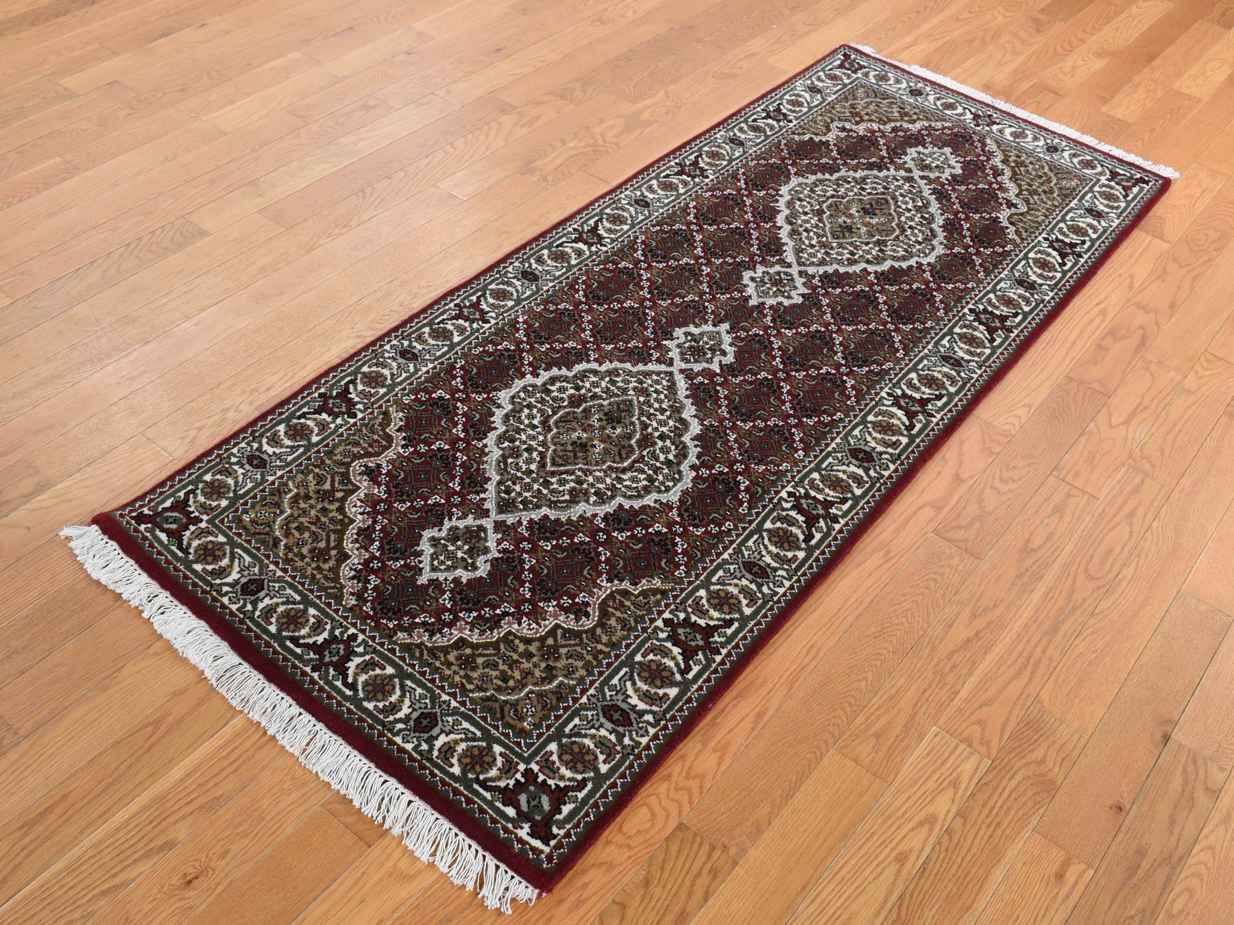 Tabriz Fine Oriental hand-knotted wool runner in Red & Ivory, 2'8" x 6'10" — SKU O087722 (view 2)