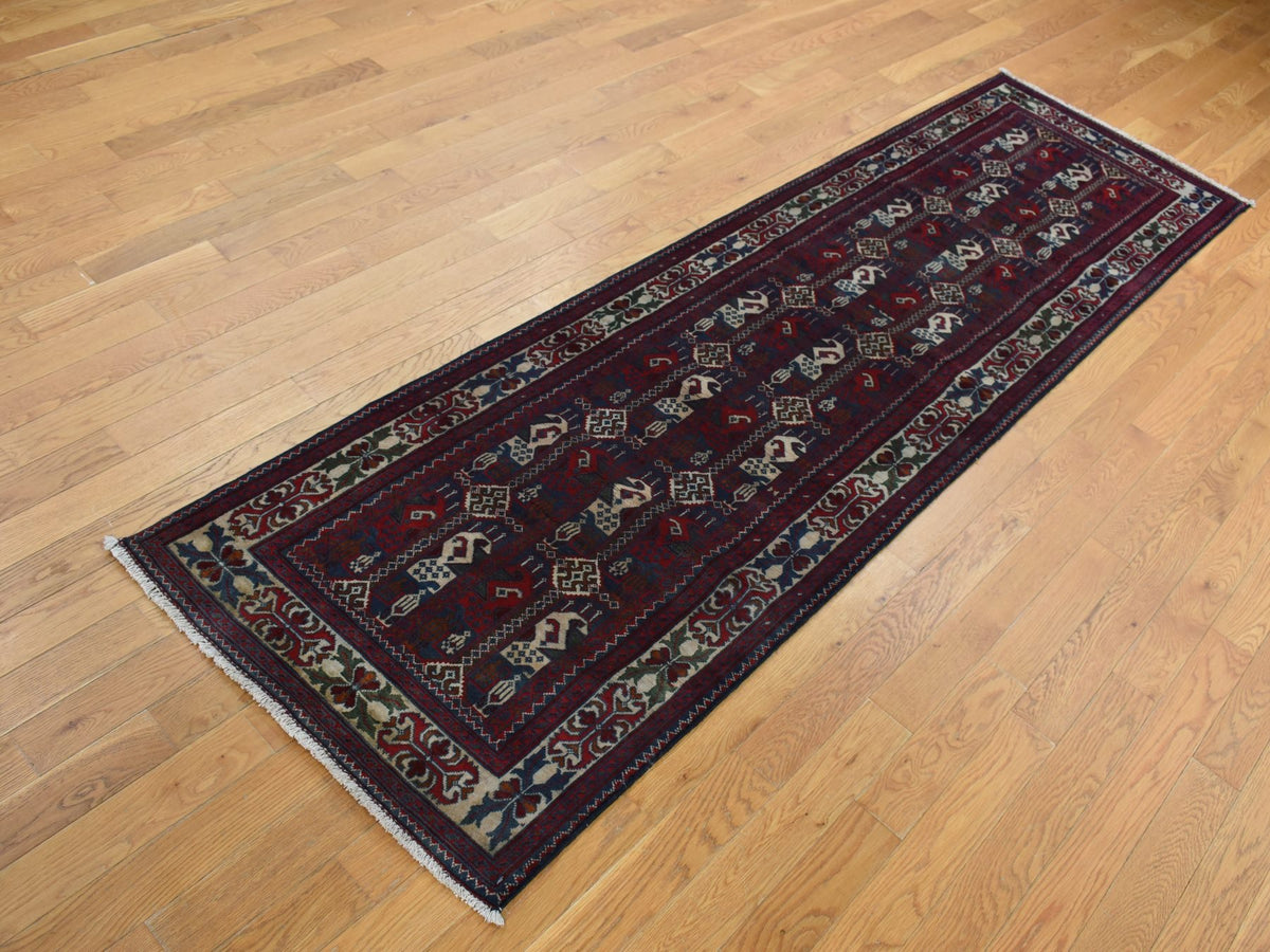 Tribal & Geometric hand-knotted wool runner in Red & Ivory, 2'6" x 9'3" — SKU O087726 (view 3)