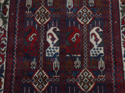 Tribal & Geometric hand-knotted wool runner in Red & Ivory, 2'6" x 9'3" — SKU O087726 (view 7)